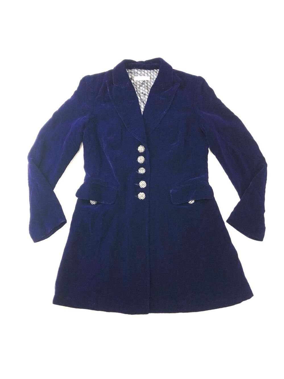 Sunny Choi Vintage indigo plush French velvet notched collar blazer jacket Small